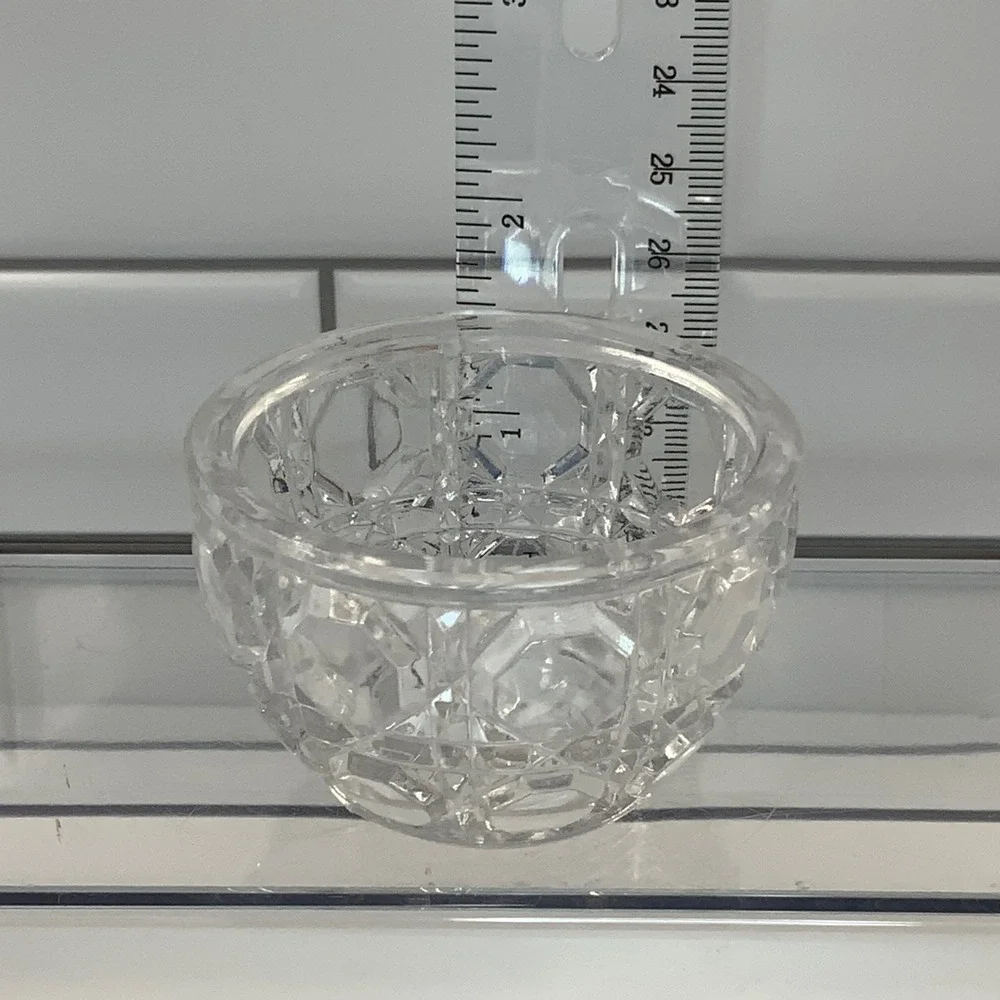 Vintage Crystal Salt Cellar Diamond Cut Starburst Clear 2.25in